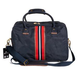 Tommy Hilfiger Blue Canvas & Stripes Briefcase Bag Laptop Case Crossbody Bag